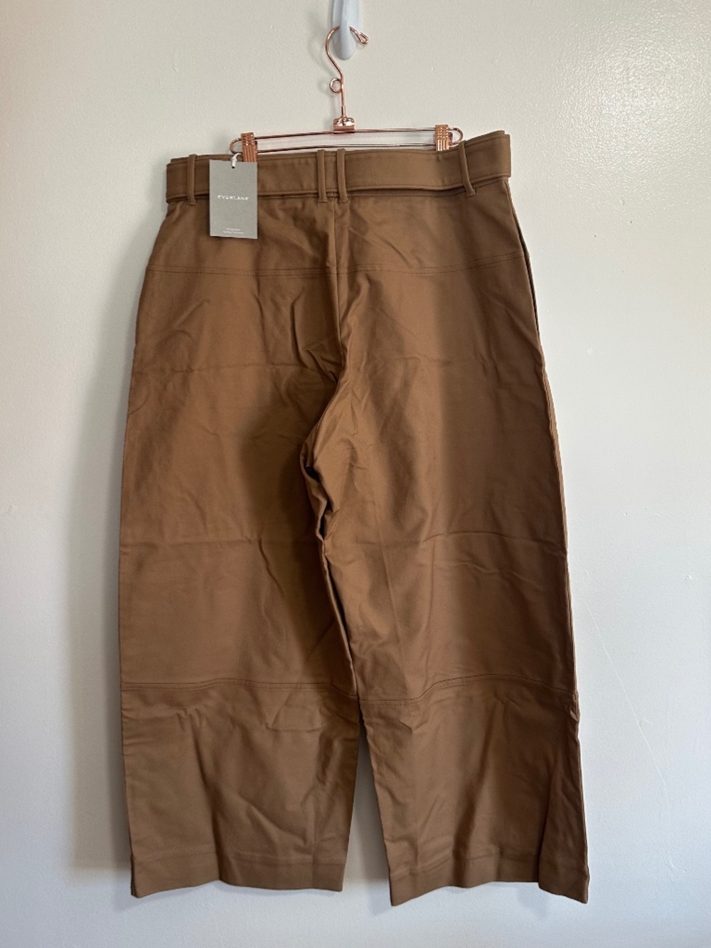EVERLANE The Structured Cotton Belted Pants, Tan, Sz 16, NWT - Picture 4 of 7